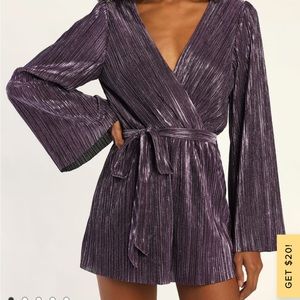 Lulus Purple Metallic Long Sleeve Romper Medium
